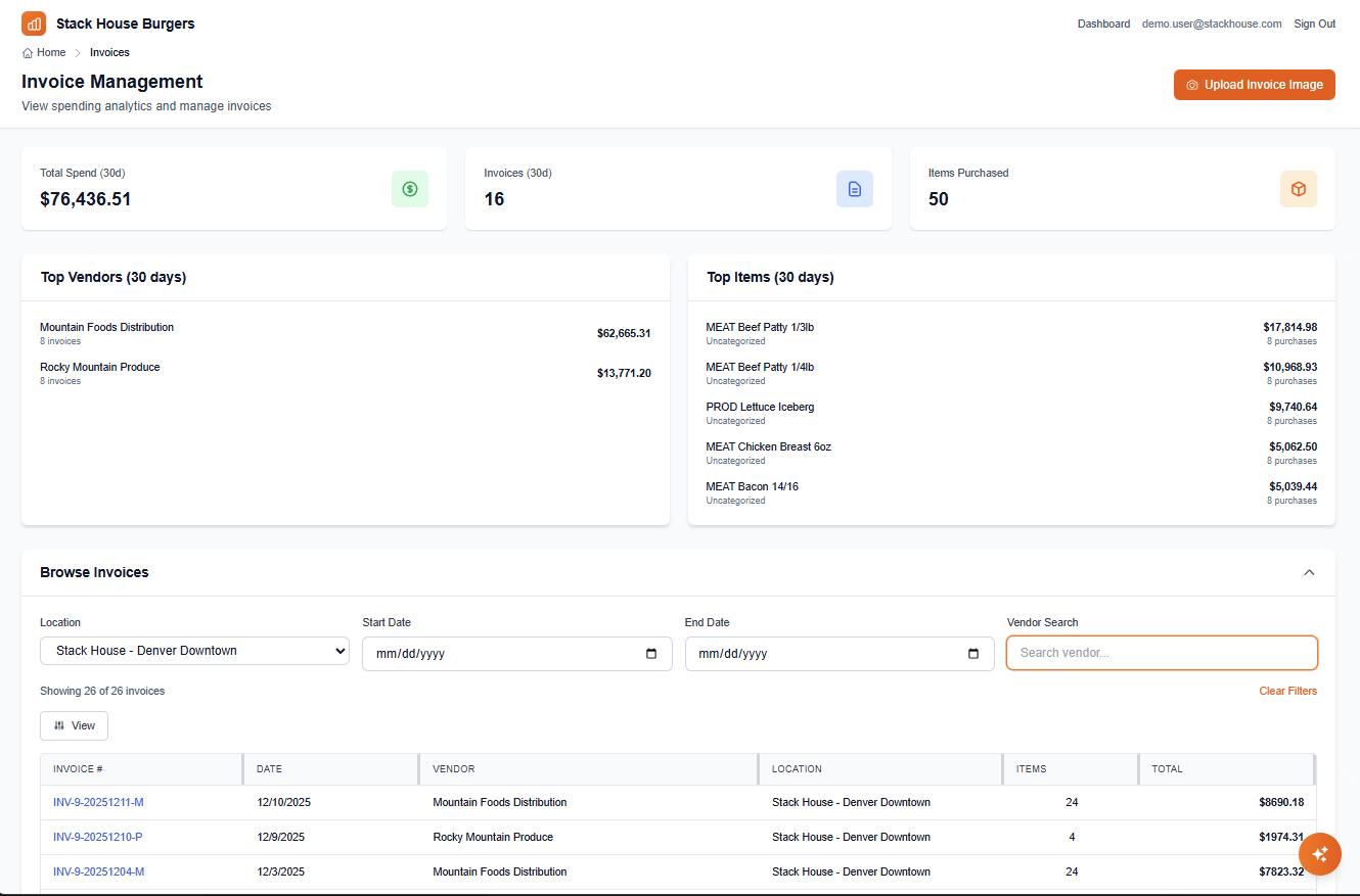 Invoice Processing Screenshot